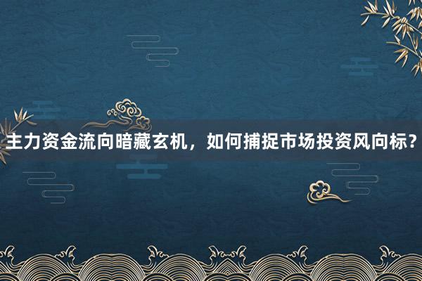 主力资金流向暗藏玄机，如何捕捉市场投资风向标？